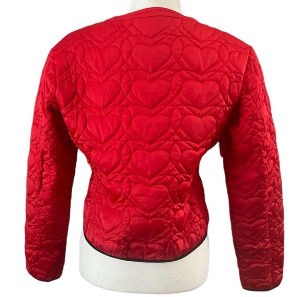 Love Moschino Red Quilted Hearts Zip Up Short Nylon Bomber Jacket Size US 8 - Picture 4 of 10